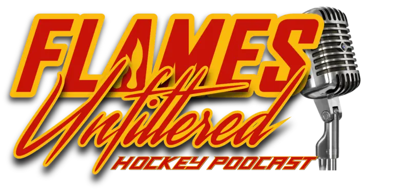 Logo for Flames Nation Packers Podcast with vintage microphone.
