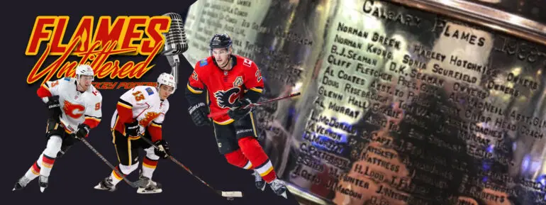 Logo for Flames Nation Packers Podcast with vintage microphone.