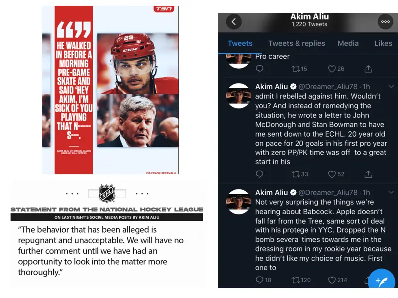 A social media post criticizing a hockey player's actions during a game.