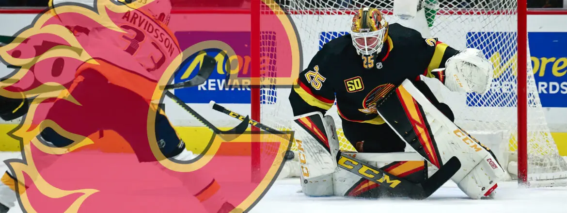 Vegas Golden Knights goalie ready in front of net during game.