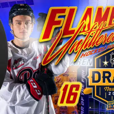 Young baseball player posing with glove and bat in vibrant sports graphic design.