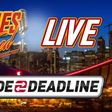 Live broadcast banner for Inside 2 Deadline sports show over a cityscape.