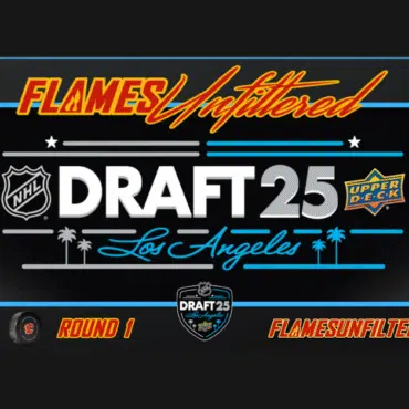 Graphic for the 2025 NHL Draft in Montreal, highlighting Flames and Jets selections.